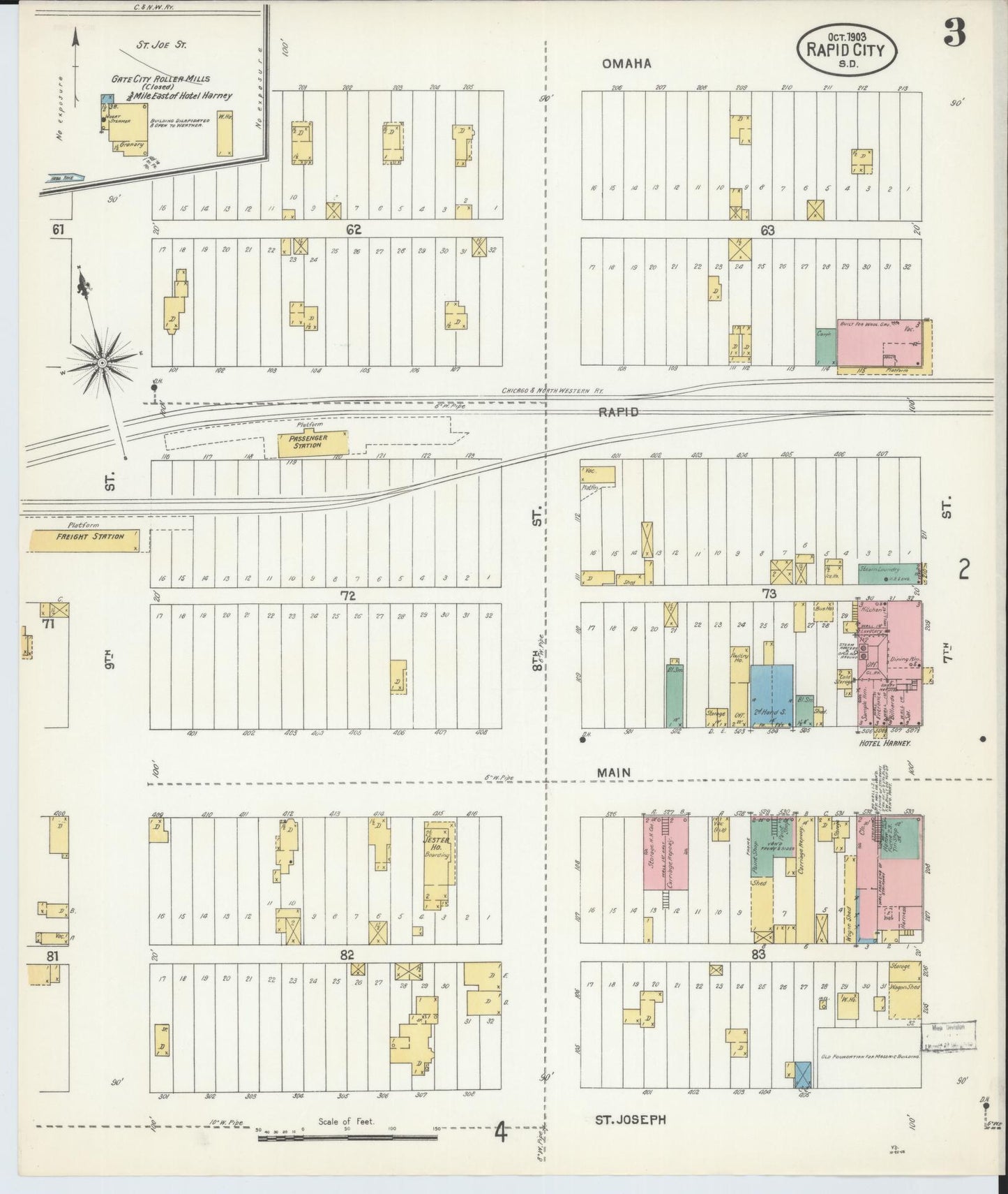 Sanborn Fire Insurance Map from Rapid City, Pennington County, South Dakota (1903), Sheet #0003 - Historic Sanborn Fire Insurance Map Print, vintage old map wall art, antique decor, genealogy gift, South Dakota South Dakota map