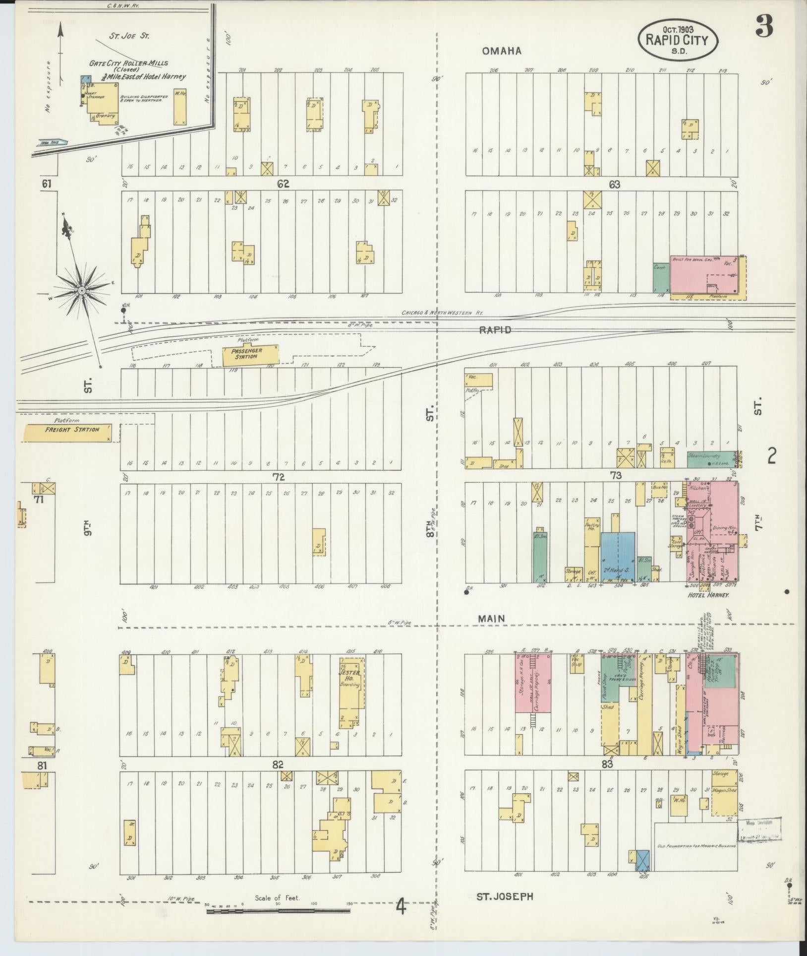 Sanborn Fire Insurance Map from Rapid City, Pennington County, South Dakota (1903), Sheet #0003 - Historic Sanborn Fire Insurance Map Print, vintage old map wall art, antique decor, genealogy gift, South Dakota South Dakota map