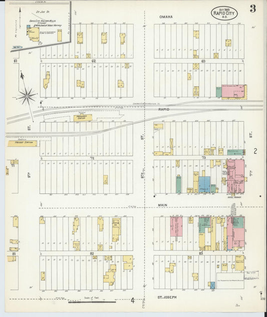 Sanborn Fire Insurance Map from Rapid City, Pennington County, South Dakota (1903), Sheet #0003 - Historic Sanborn Fire Insurance Map Print, vintage old map wall art, antique decor, genealogy gift, South Dakota South Dakota map
