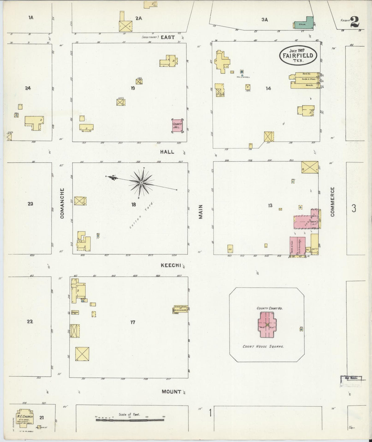 Sanborn Fire Insurance Map from Fairfield, Freestone County, Texas (1907), Sheet #0002 - Historic Sanborn Fire Insurance Map Print, vintage old map wall art, antique decor, genealogy gift, Texas Texas map