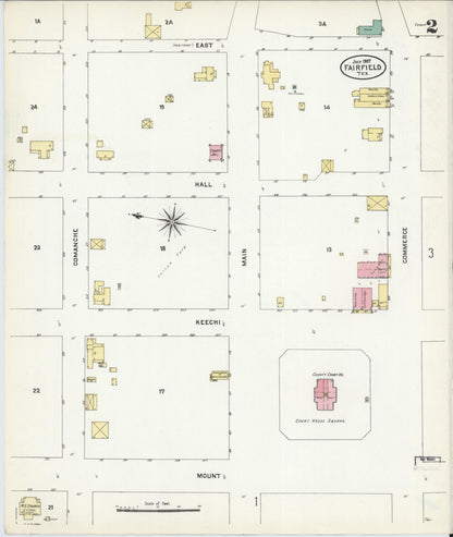 Sanborn Fire Insurance Map from Fairfield, Freestone County, Texas (1907), Sheet #0002 - Historic Sanborn Fire Insurance Map Print, vintage old map wall art, antique decor, genealogy gift, Texas Texas map