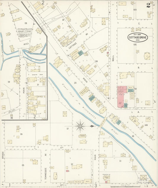 Sanborn Fire Insurance Map from Cottage Grove, Lane County, Oregon (1898), Sheet #0002 - Historic Sanborn Fire Insurance Map Print, vintage old map wall art, antique decor, genealogy gift, Oregon Oregon map