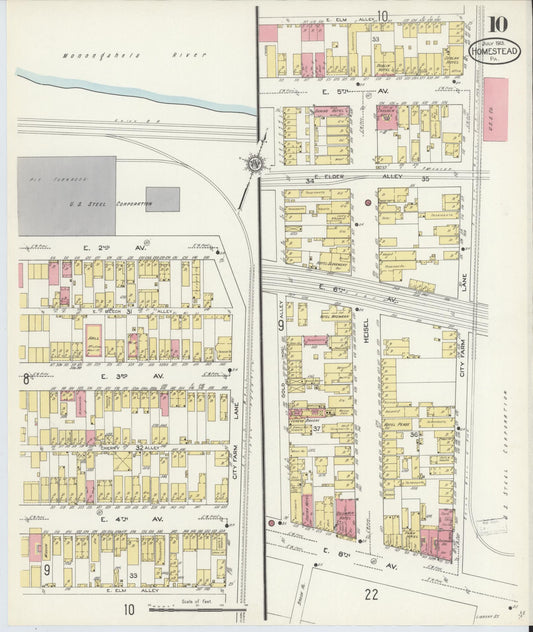 Sanborn Fire Insurance Map from Homestead, Allegheny County, Pennsylvania (1913), Sheet #0010 - Historic Sanborn Fire Insurance Map Print, vintage old map wall art, antique decor, genealogy gift, Pennsylvania Pennsylvania map