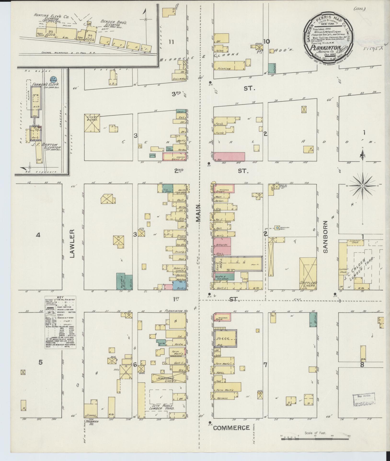 Sanborn Fire Insurance Map from Plankinton, Aurora County, South Dakota. (1892) – Historic Sanborn Fire Insurance Map Print