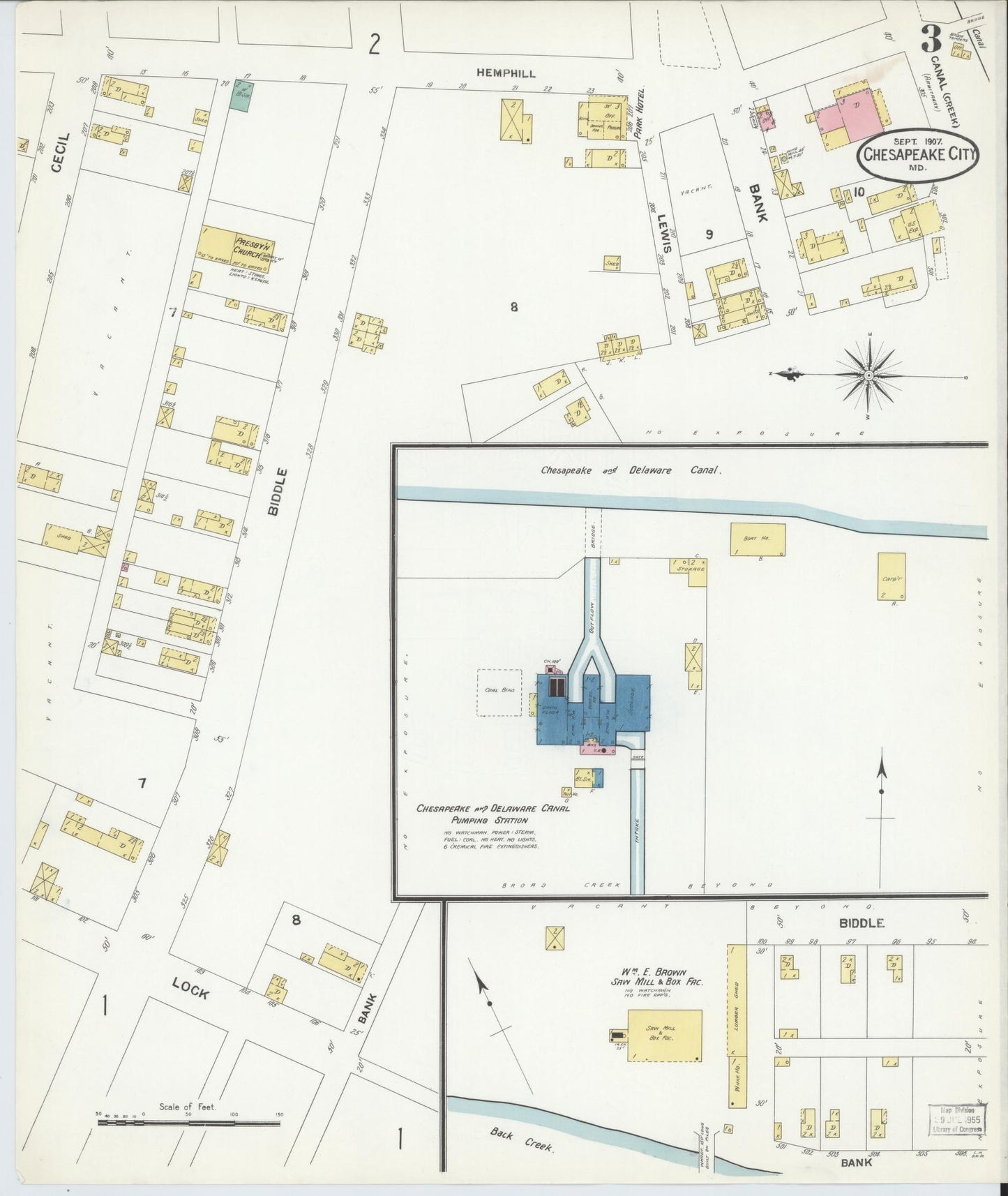 Sanborn Fire Insurance Map from Chesapeake City, Cecil County, Maryland (1907), Sheet #0003 - Complete Map Set gallery image, historic Sanborn map, vintage wall art, Maryland Maryland