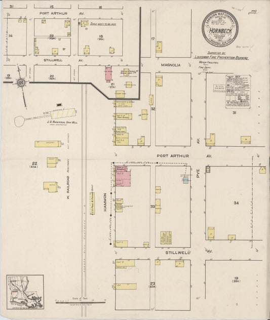 Sanborn Fire Insurance Map from Hornbeck, Vernon Parish, Louisiana (1921), Sheet #0001 - Historic Sanborn Fire Insurance Map Print, vintage old map wall art, antique decor, genealogy gift, Louisiana Louisiana map