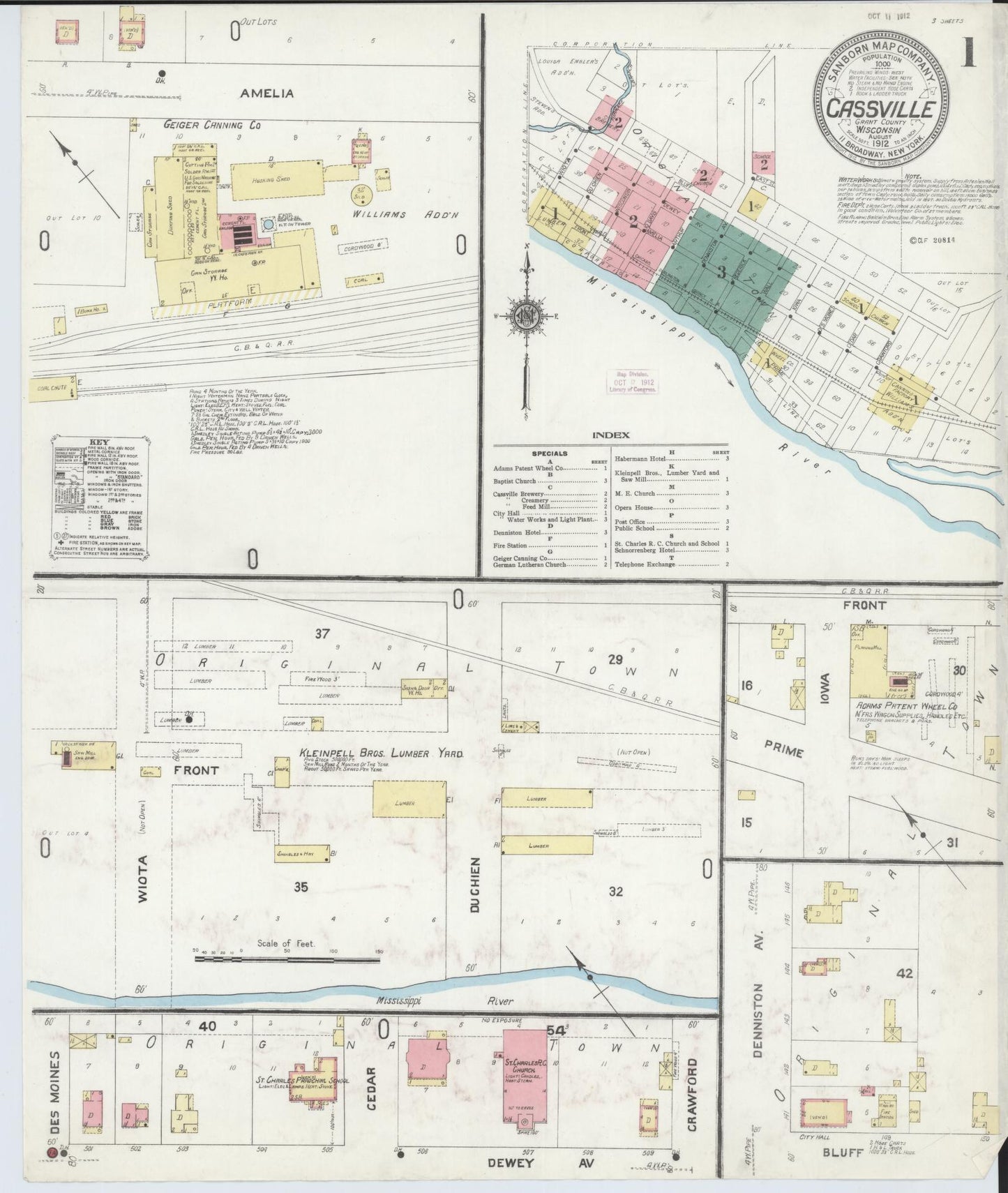 Sanborn Fire Insurance Map from Cassville, Grant County, Wisconsin (1912), Sheet #0001 - Complete Map Set gallery image, historic Sanborn map, vintage wall art, Wisconsin Wisconsin
