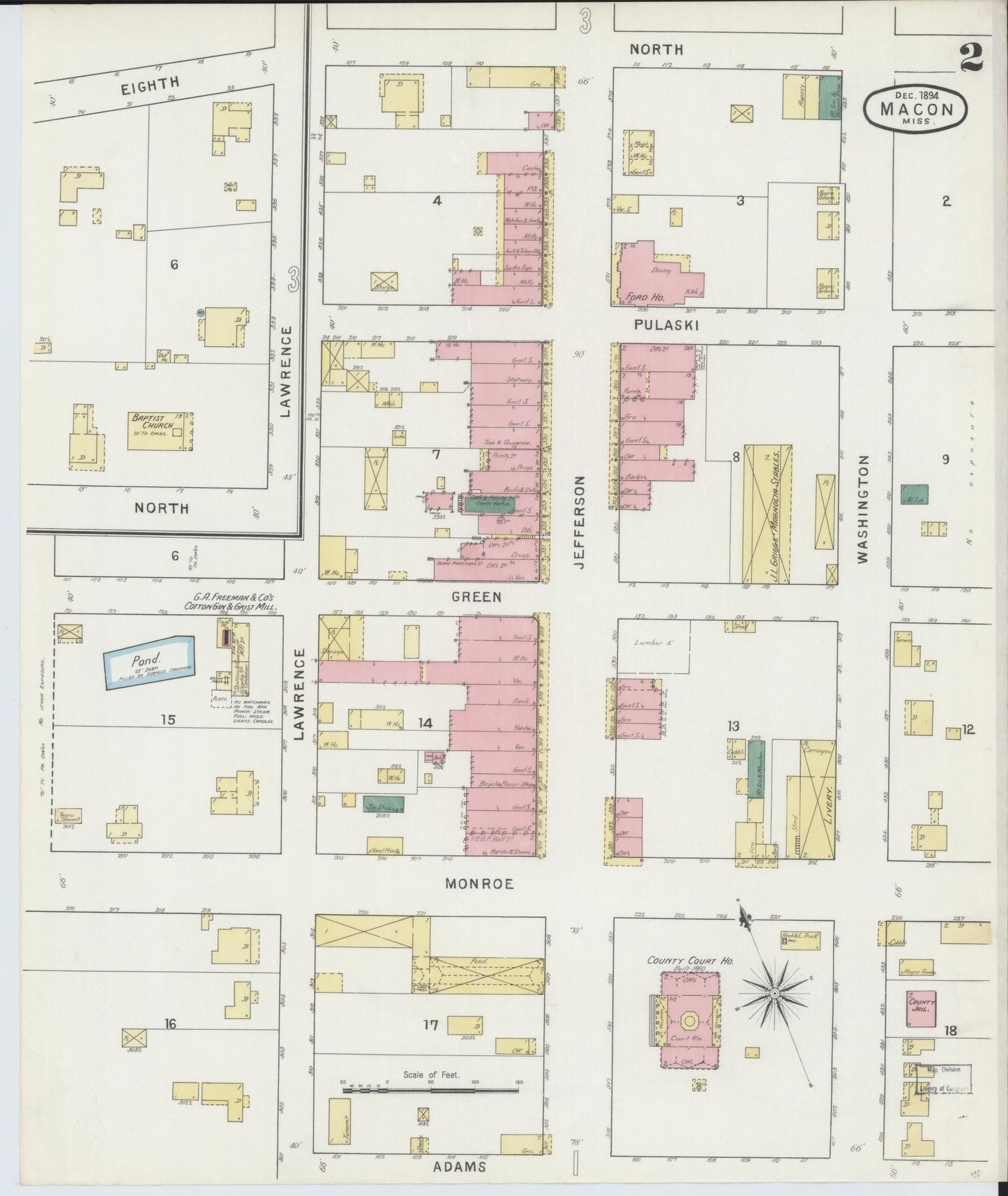 Sanborn Fire Insurance Map from Macon, Noxubee County, Mississippi (1894), Sheet #0002 - Complete Map Set gallery image, historic Sanborn map, vintage wall art, Mississippi Mississippi