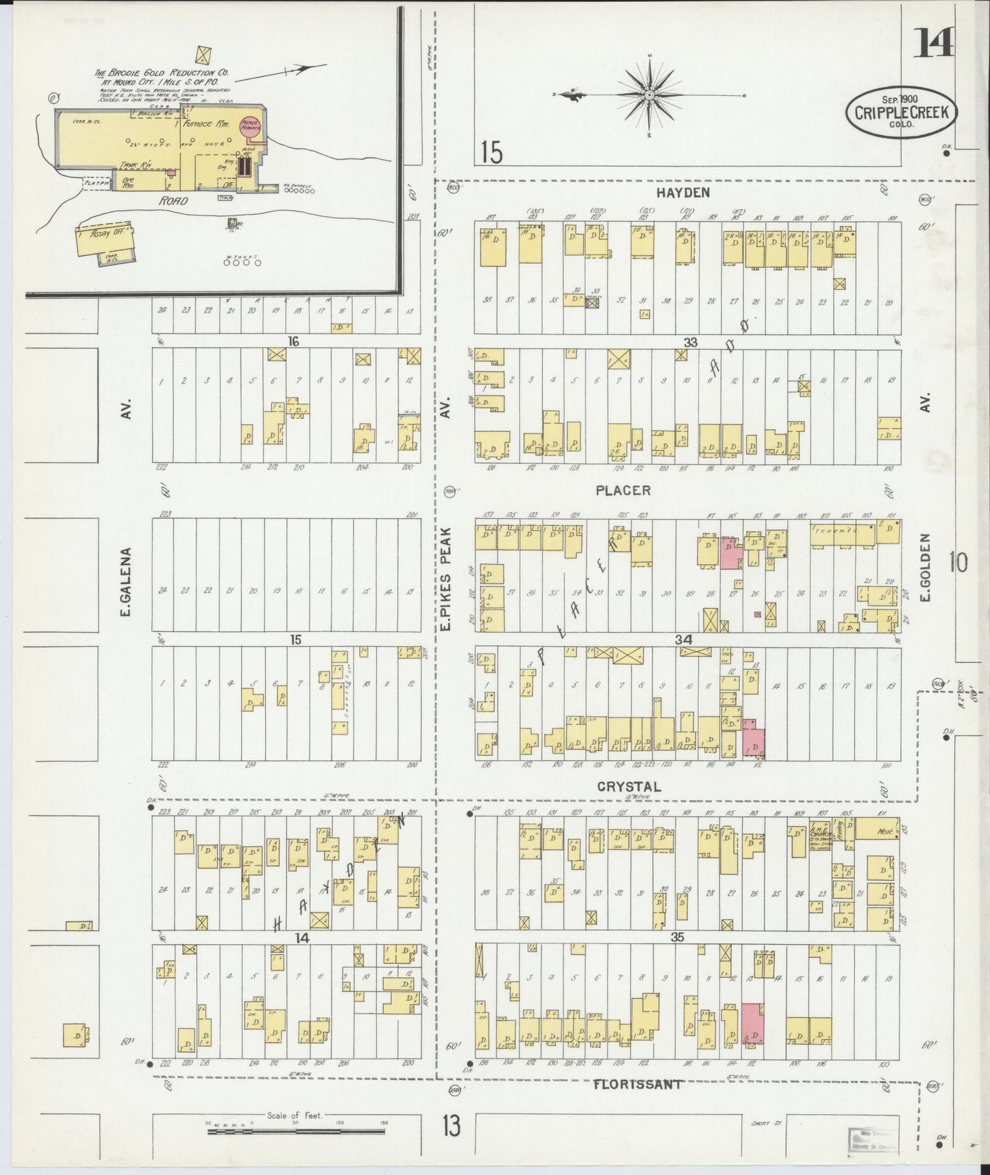 Sanborn Fire Insurance Map from Cripple Creek, Teller County, Colorado (1900), Sheet #0014 - Complete Map Set gallery image, historic Sanborn map, vintage wall art, Colorado Colorado