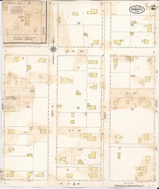 Sanborn Fire Insurance Map from Grangeville, Idaho County, Idaho (1941), Sheet #0002 - Historic Sanborn Fire Insurance Map Print, vintage old map wall art, antique decor, genealogy gift, Grangeville Idaho map