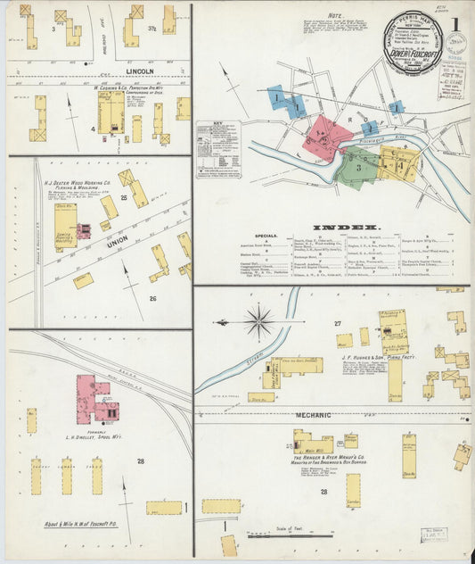 Sanborn Fire Insurance Map from Dover, Piscataguis County, Maine (1900), Sheet #0001 - Historic Sanborn Fire Insurance Map Print, vintage old map wall art, antique decor, genealogy gift, Maine Maine map
