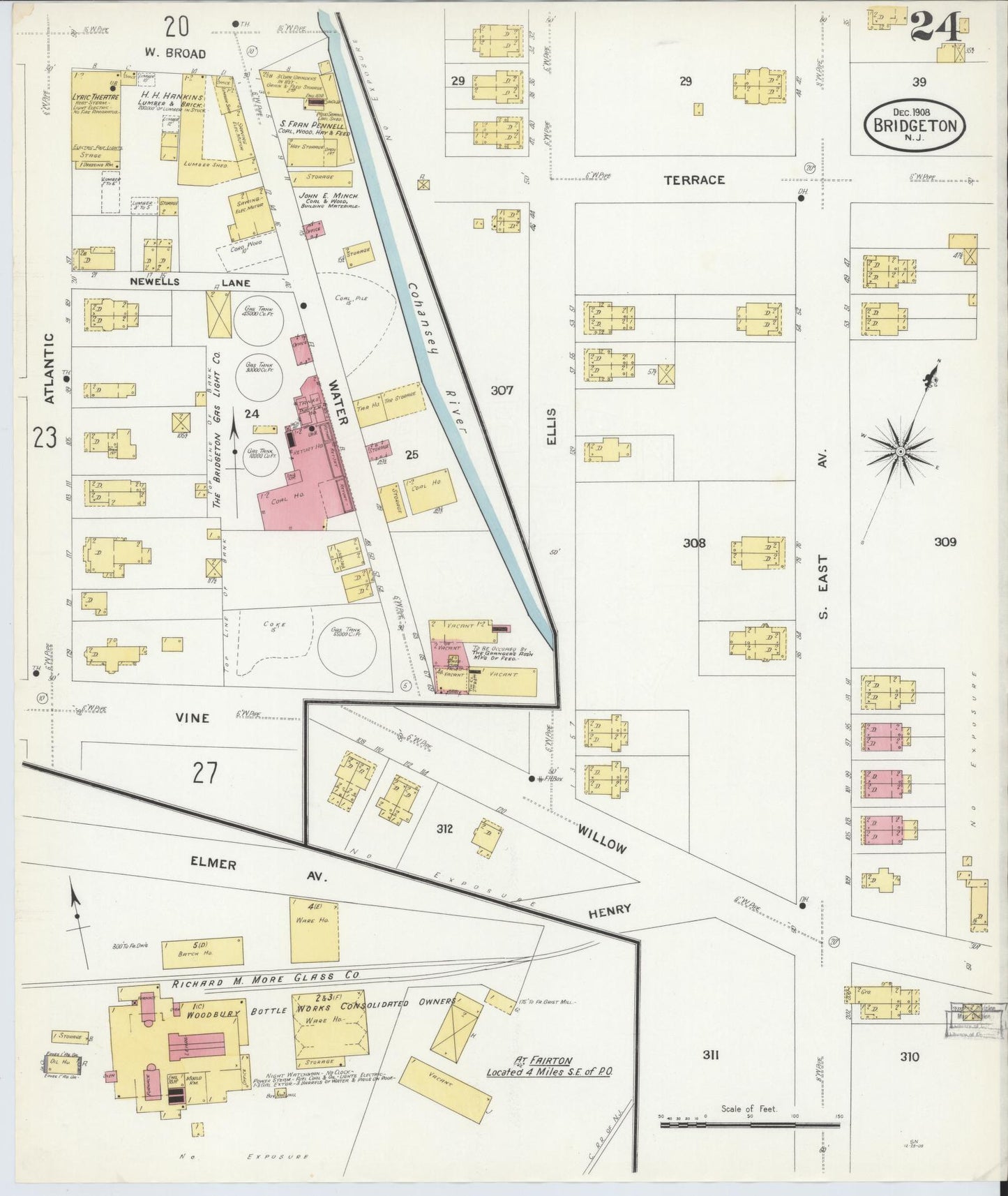Sanborn Fire Insurance Map from Bridgeton, Cumberland County, New Jersey (1908), Sheet #0024 - Complete Map Set gallery image, historic Sanborn map, vintage wall art, New Jersey New Jersey
