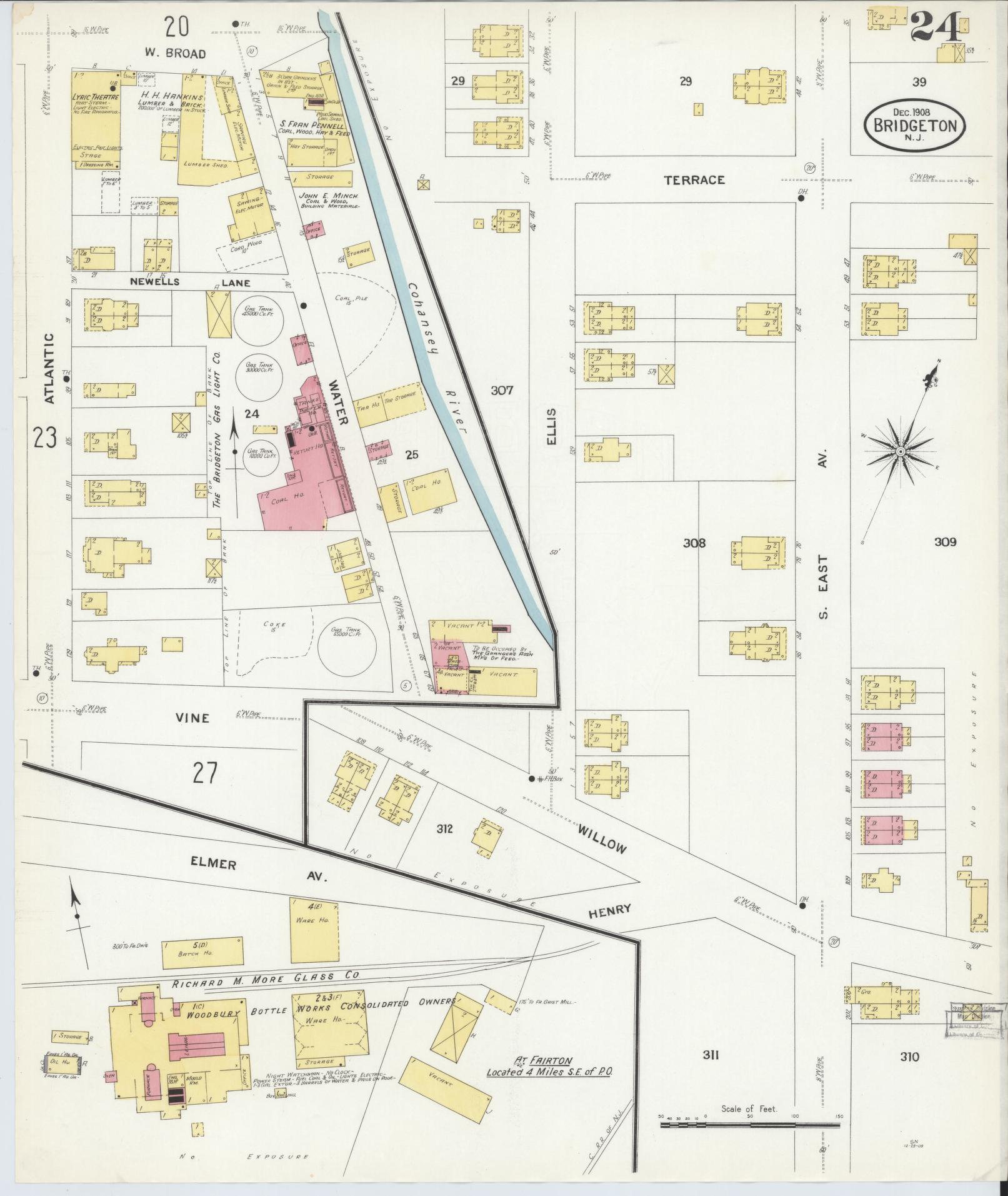 Sanborn Fire Insurance Map from Bridgeton, Cumberland County, New Jersey (1908), Sheet #0024 - Complete Map Set gallery image, historic Sanborn map, vintage wall art, New Jersey New Jersey