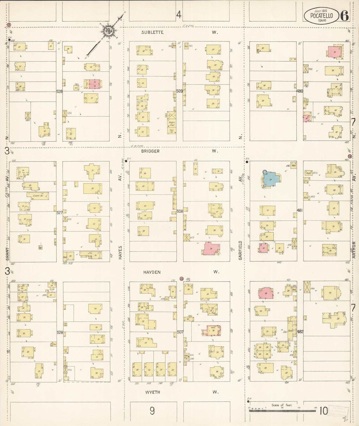 Sanborn Fire Insurance Map from Pocatello, Bannock County, Idaho (1915), Sheet #0006 - Complete Map Set gallery image, historic Sanborn map, vintage wall art, Idaho Idaho