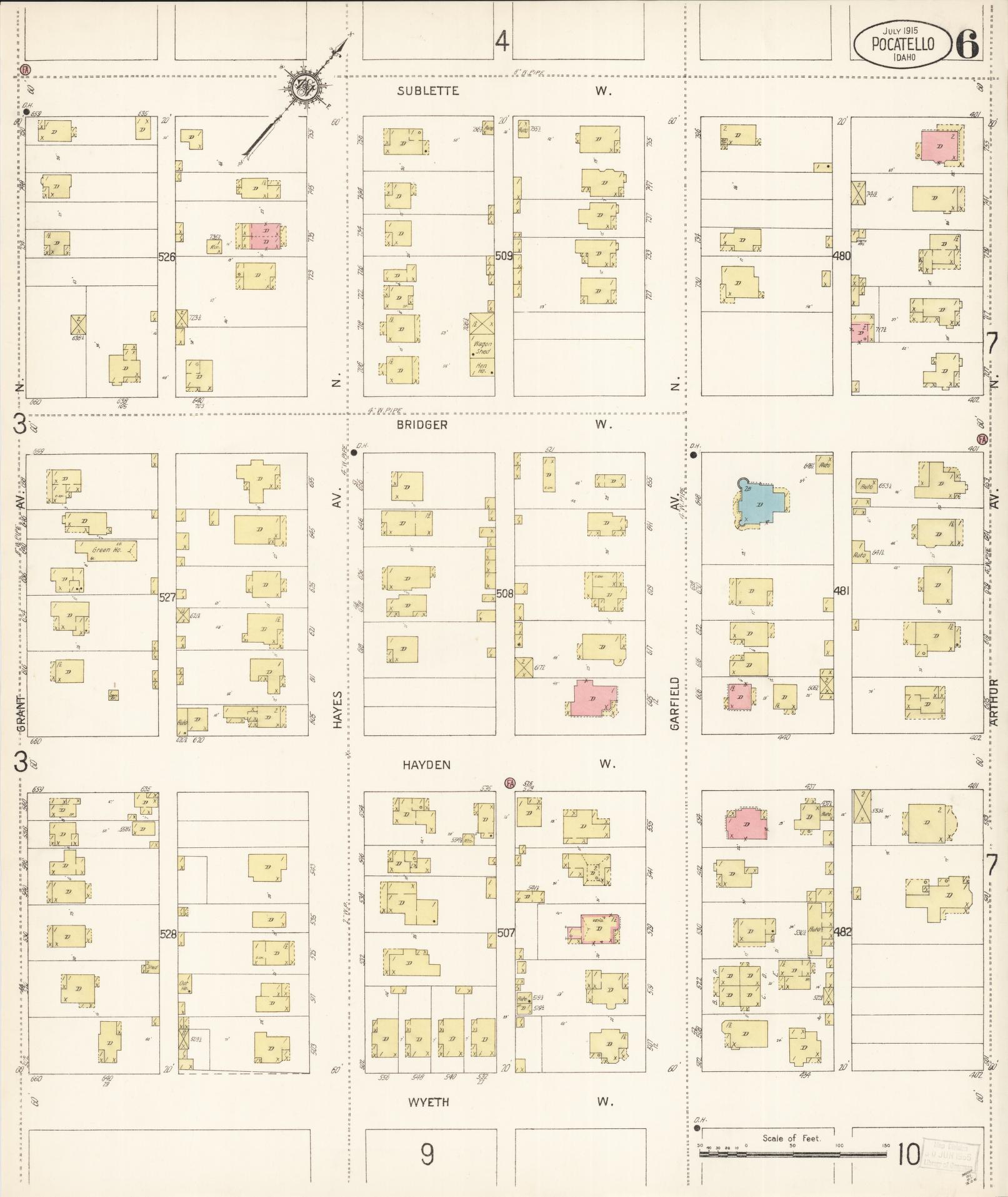 Sanborn Fire Insurance Map from Pocatello, Bannock County, Idaho (1915), Sheet #0006 - Complete Map Set gallery image, historic Sanborn map, vintage wall art, Idaho Idaho