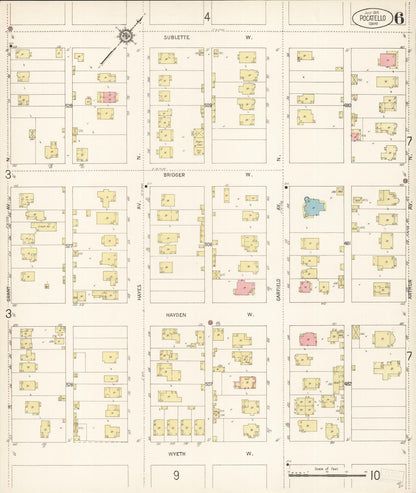 Sanborn Fire Insurance Map from Pocatello, Bannock County, Idaho (1915), Sheet #0006 - Complete Map Set gallery image, historic Sanborn map, vintage wall art, Idaho Idaho