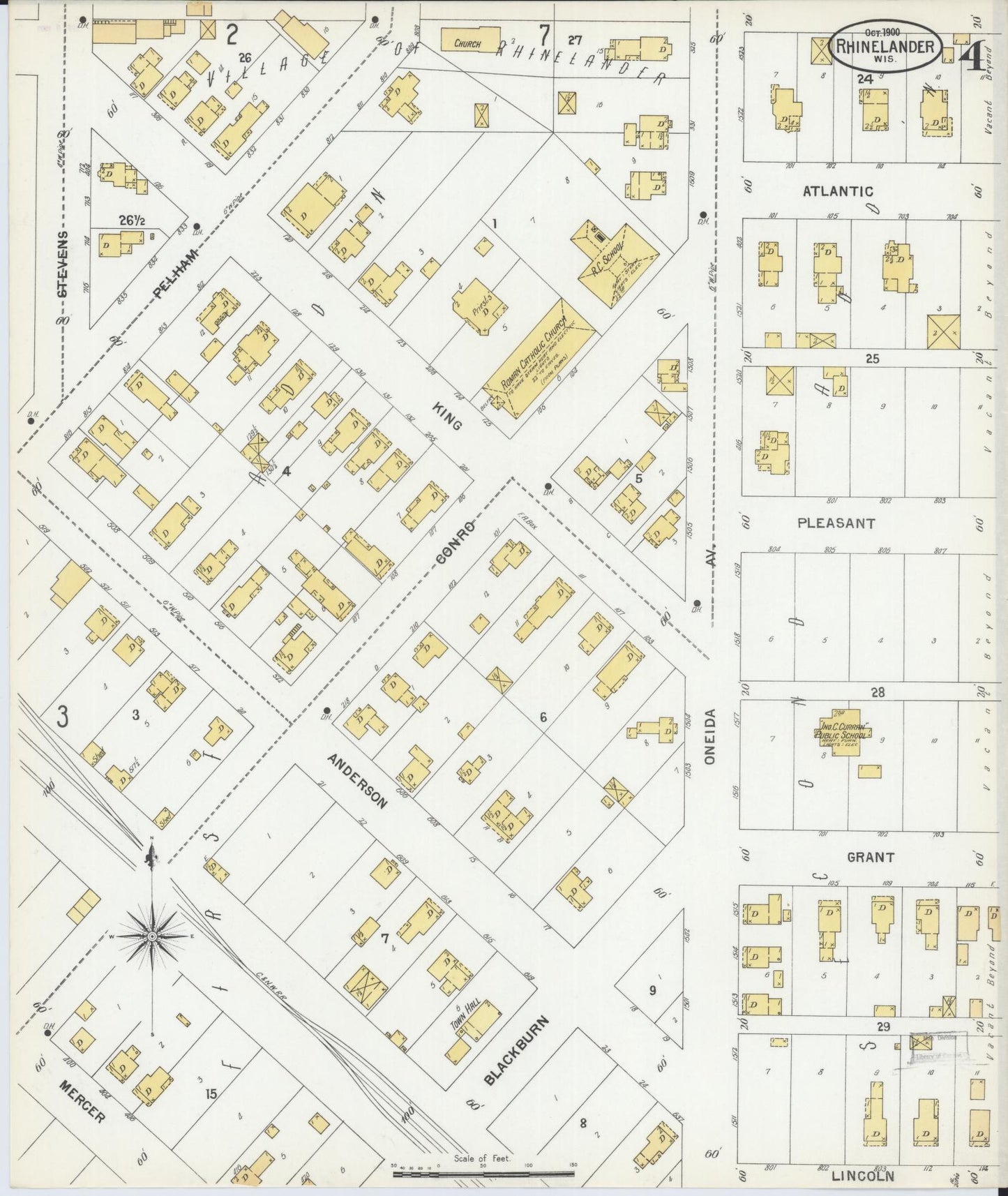 Sanborn Fire Insurance Map from Rhinelander, Oneida County, Wisconsin (1900), Sheet #0004 - Historic Sanborn Fire Insurance Map Print, vintage old map wall art, antique decor, genealogy gift, Wisconsin Wisconsin map