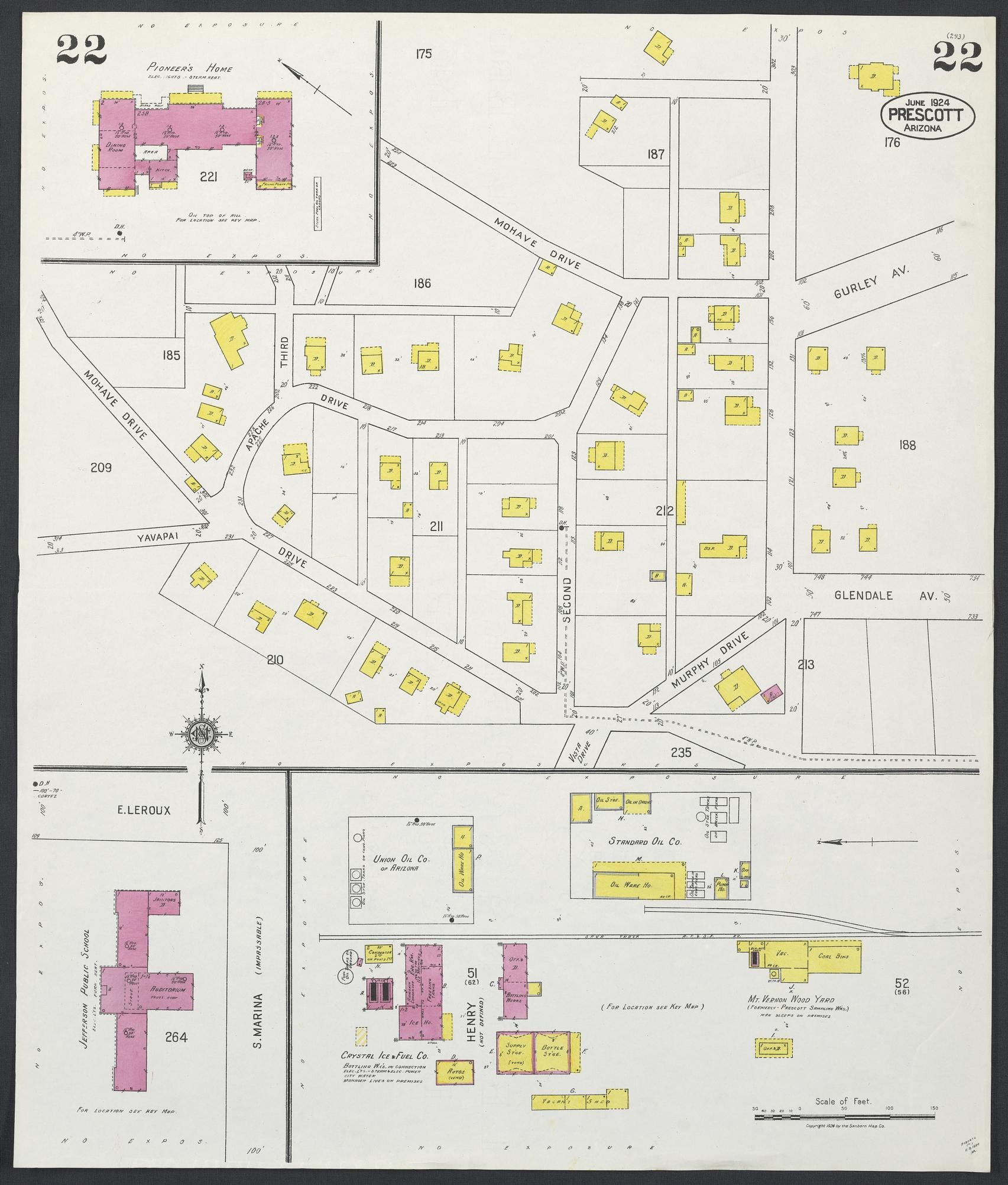 Sanborn Fire Insurance Map from Prescott, Yavapai County, Arizona (1924), Sheet #0022 - Historic Sanborn Fire Insurance Map Print, vintage old map wall art, antique decor, genealogy gift, Arizona Arizona map