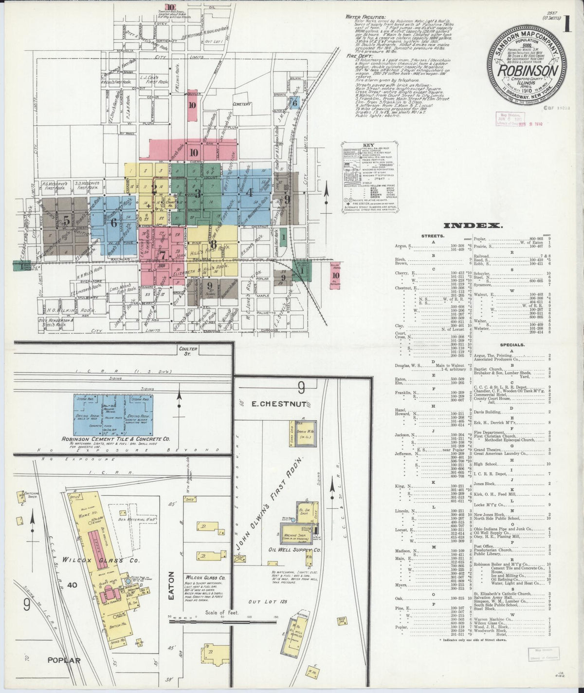 Sanborn Fire Insurance Map from Robinson, Crawford County, Illinois (1910), Sheet #0001 - Historic Sanborn Fire Insurance Map Print, vintage old map wall art, antique decor, genealogy gift, Illinois Illinois map