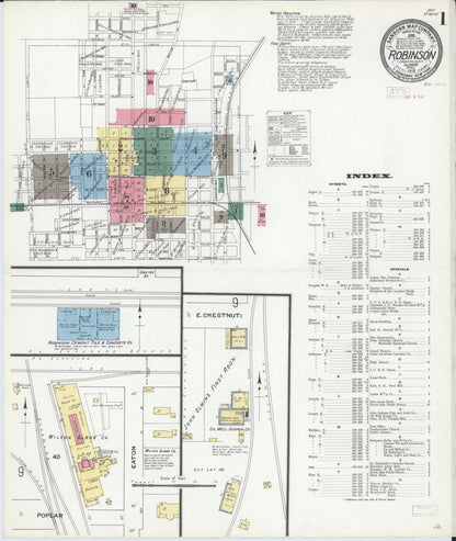 Sanborn Fire Insurance Map from Robinson, Crawford County, Illinois (1910), Sheet #0001 - Historic Sanborn Fire Insurance Map Print, vintage old map wall art, antique decor, genealogy gift, Illinois Illinois map