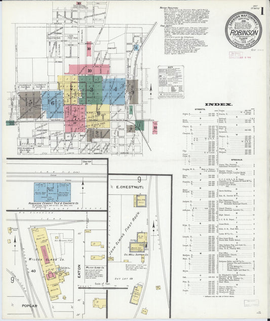 Sanborn Fire Insurance Map from Robinson, Crawford County, Illinois (1910), Sheet #0001 - Historic Sanborn Fire Insurance Map Print, vintage old map wall art, antique decor, genealogy gift, Illinois Illinois map