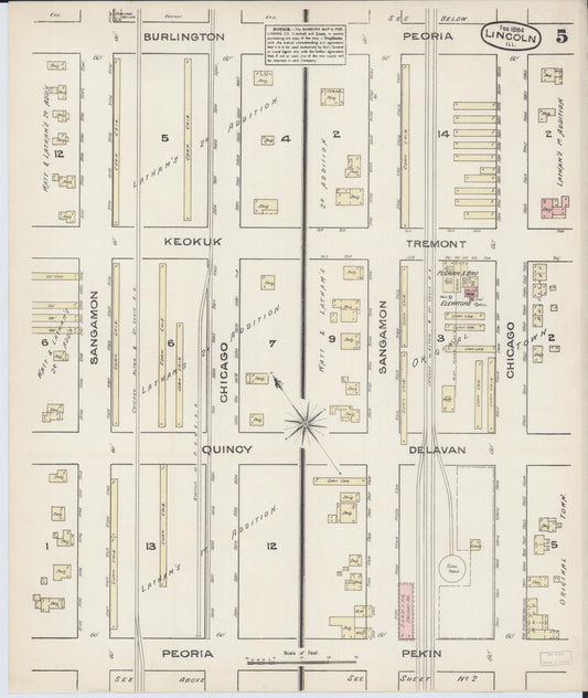 Sanborn Fire Insurance Map from Lincoln, Logan County, Illinois (1884), Sheet #0005 - Historic Sanborn Fire Insurance Map Print, vintage old map wall art, antique decor, genealogy gift, Illinois Illinois map