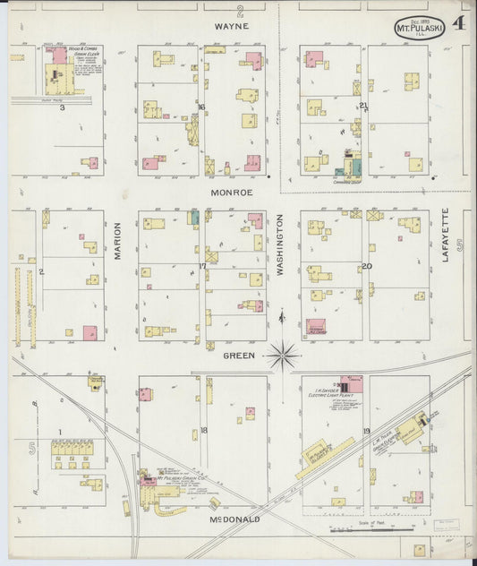 Sanborn Fire Insurance Map from Mount Pulaski, Logan County, Illinois (1893), Sheet #0004 - Historic Sanborn Fire Insurance Map Print, vintage old map wall art, antique decor, genealogy gift, Illinois Illinois map