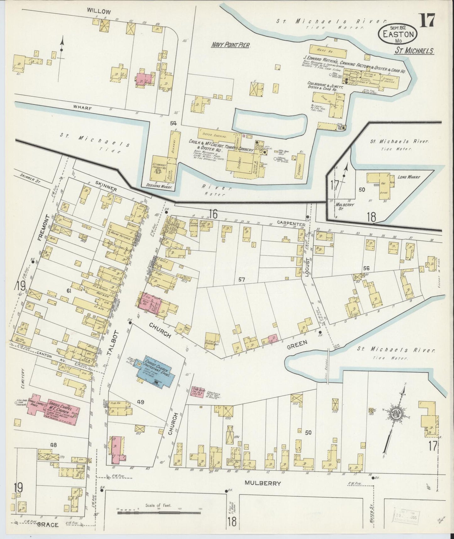 Sanborn Fire Insurance Map from Easton, Talbot County, Maryland (1912), Sheet #0017 - Historic Sanborn Fire Insurance Map Print, vintage old map wall art, antique decor, genealogy gift, Maryland Maryland map