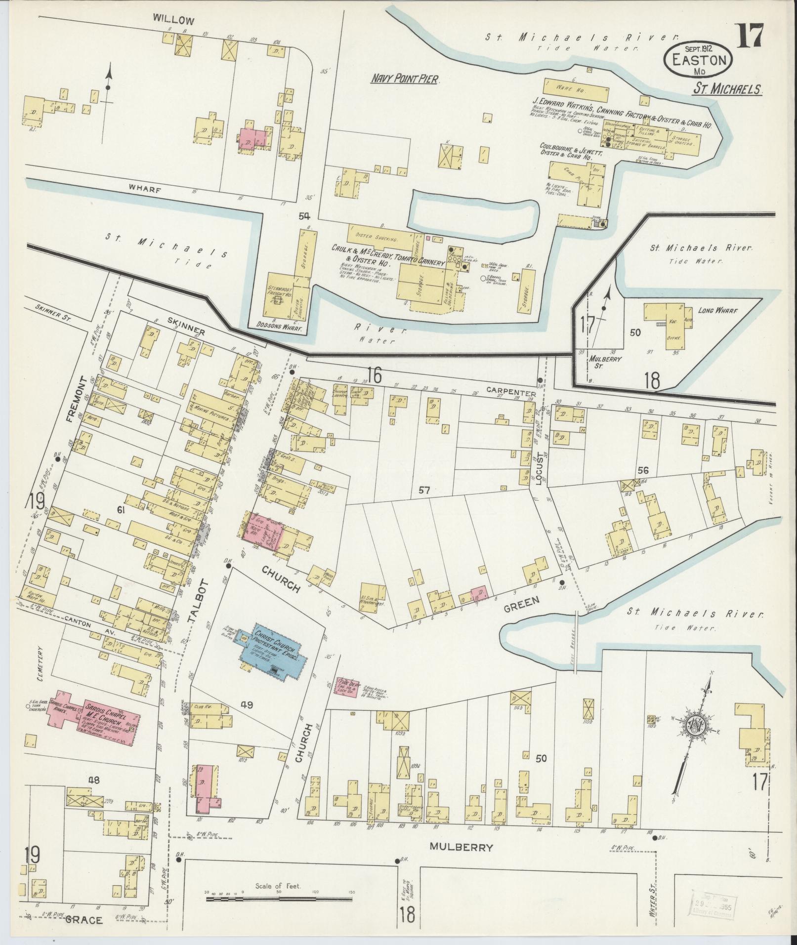 Sanborn Fire Insurance Map from Easton, Talbot County, Maryland (1912), Sheet #0017 - Historic Sanborn Fire Insurance Map Print, vintage old map wall art, antique decor, genealogy gift, Maryland Maryland map