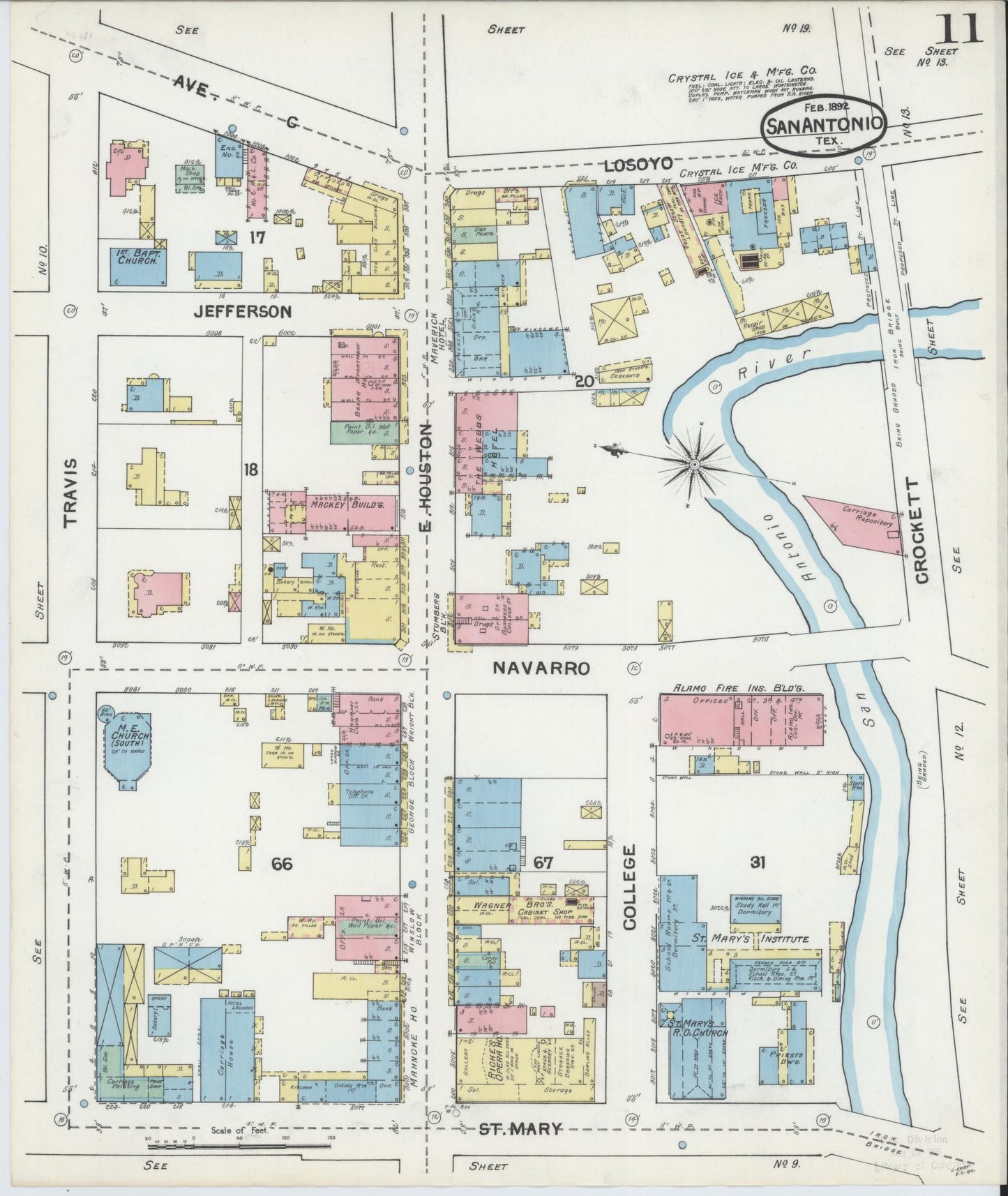 Sanborn Fire Insurance Map from San Antonio, Bexar County, Texas. (1892), Sheet 11 – Historic Sanborn Fire Insurance Map Print