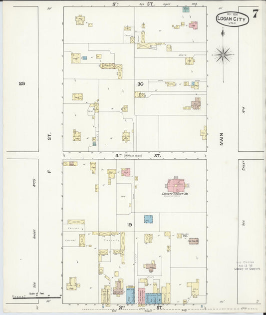 Sanborn Fire Insurance Map from Logan, Cache County, Utah (1890), Sheet #0007 - Historic Sanborn Fire Insurance Map Print, vintage old map wall art, antique decor, genealogy gift, Utah Utah map