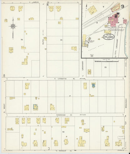 Sanborn Fire Insurance Map from Orlando, Orange County, Florida (1913), Sheet #0009 - Complete Map Set gallery image, historic Sanborn map, vintage wall art, Florida Florida