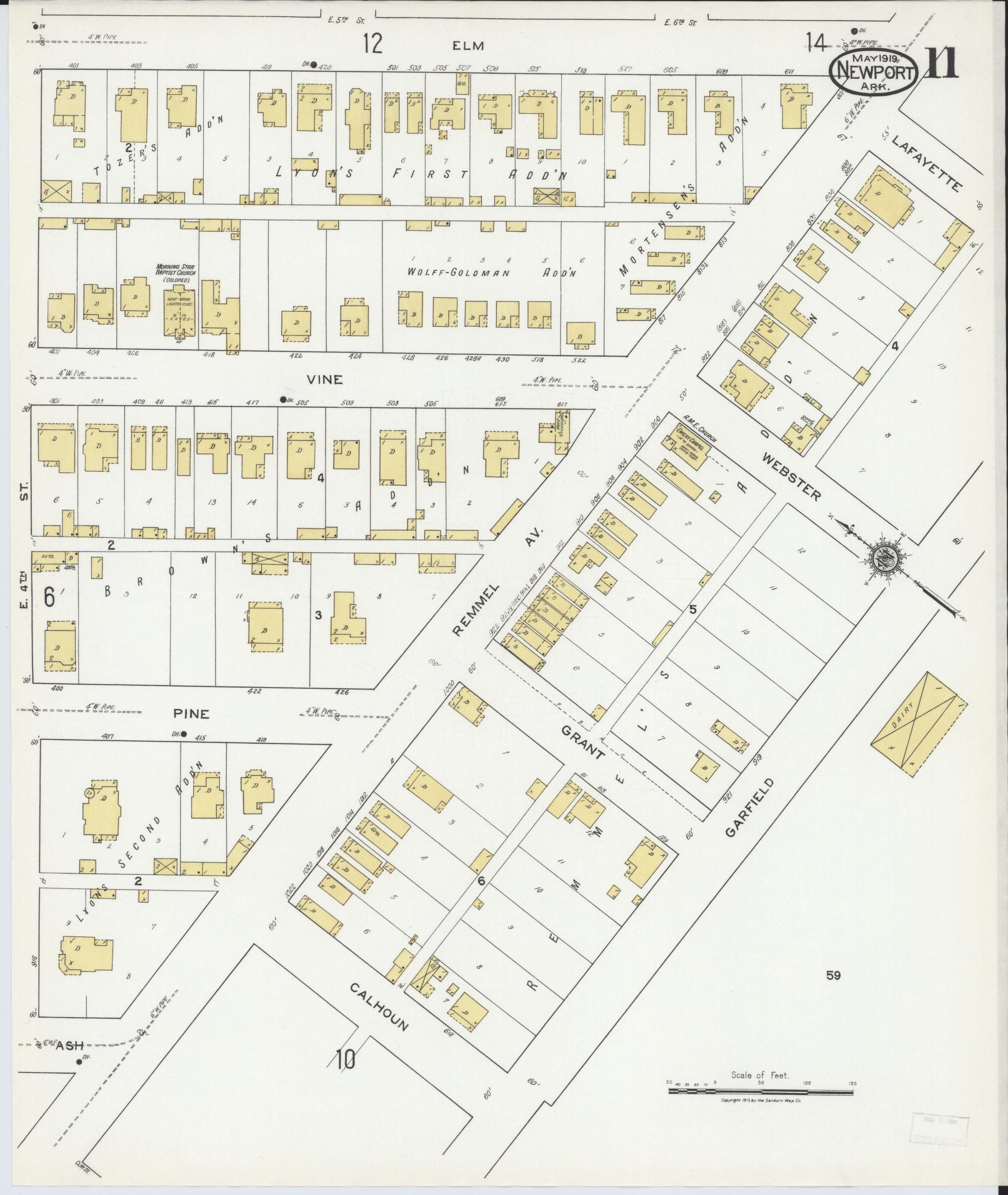 Sanborn Fire Insurance Map from Newport, Jackson County, Arkansas (1919), Sheet #0011 - Historic Sanborn Fire Insurance Map Print, vintage old map wall art, antique decor, genealogy gift, Arkansas Arkansas map