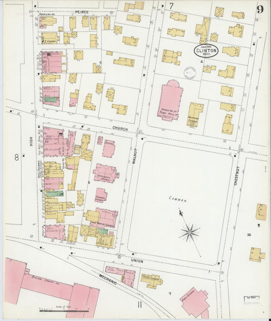 Sanborn Fire Insurance Map from Clinton, Worcester County, Massachusetts (1899), Sheet #0009 - Historic Sanborn Fire Insurance Map Print, vintage old map wall art, antique decor, genealogy gift, Massachusetts Massachusetts map