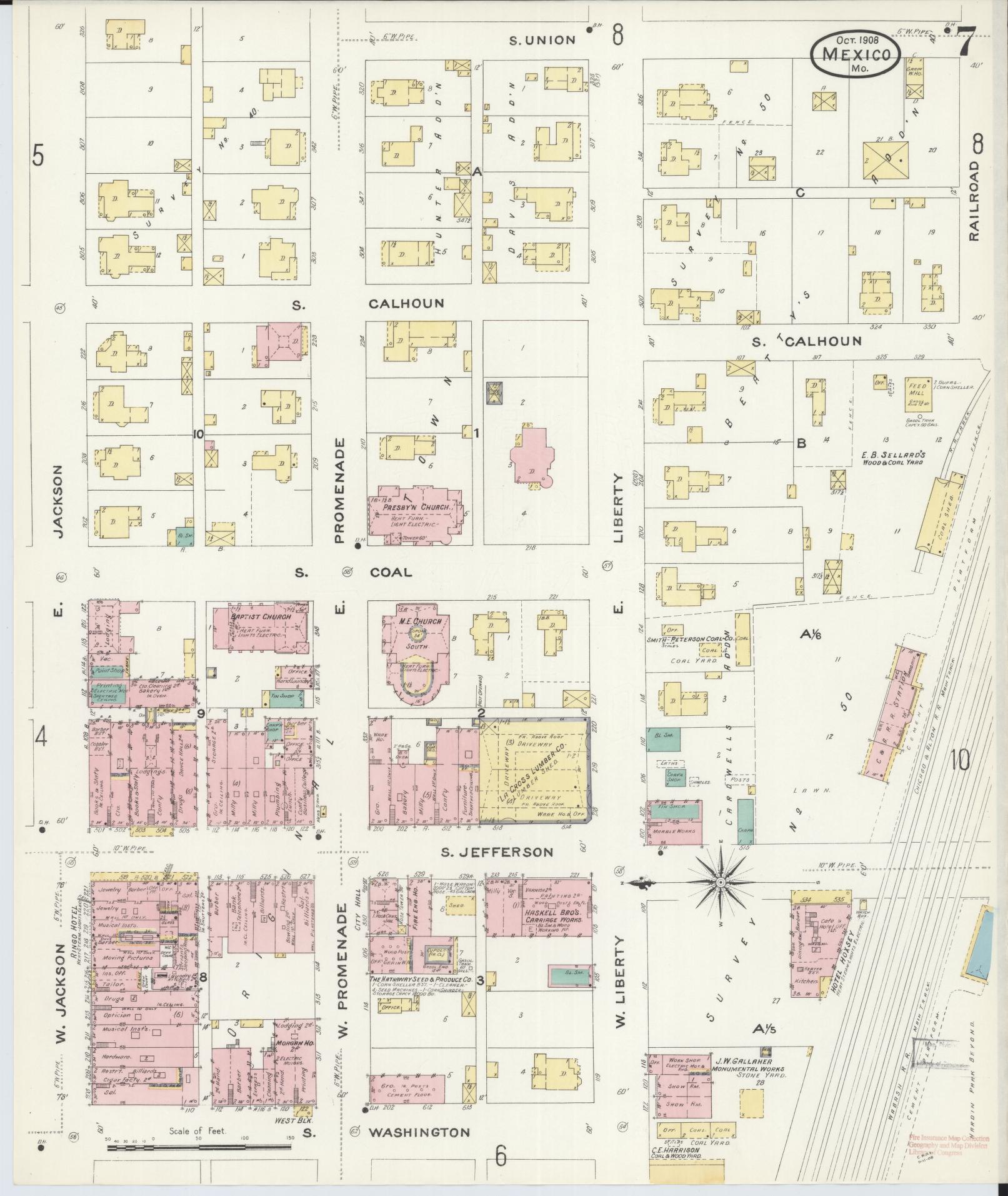 Sanborn Fire Insurance Map from Mexico, Audrain County, Missouri (1908), Sheet #0007 - Complete Map Set gallery image, historic Sanborn map, vintage wall art, Missouri Missouri