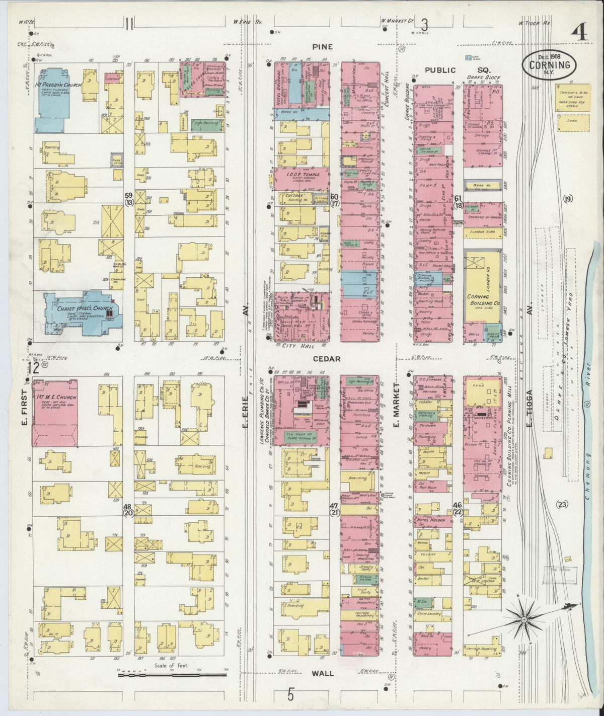 Sanborn Fire Insurance Map from Corning, Steuben County, New York (1908), Sheet #0004 - Complete Map Set gallery image, historic Sanborn map, vintage wall art, New York New York