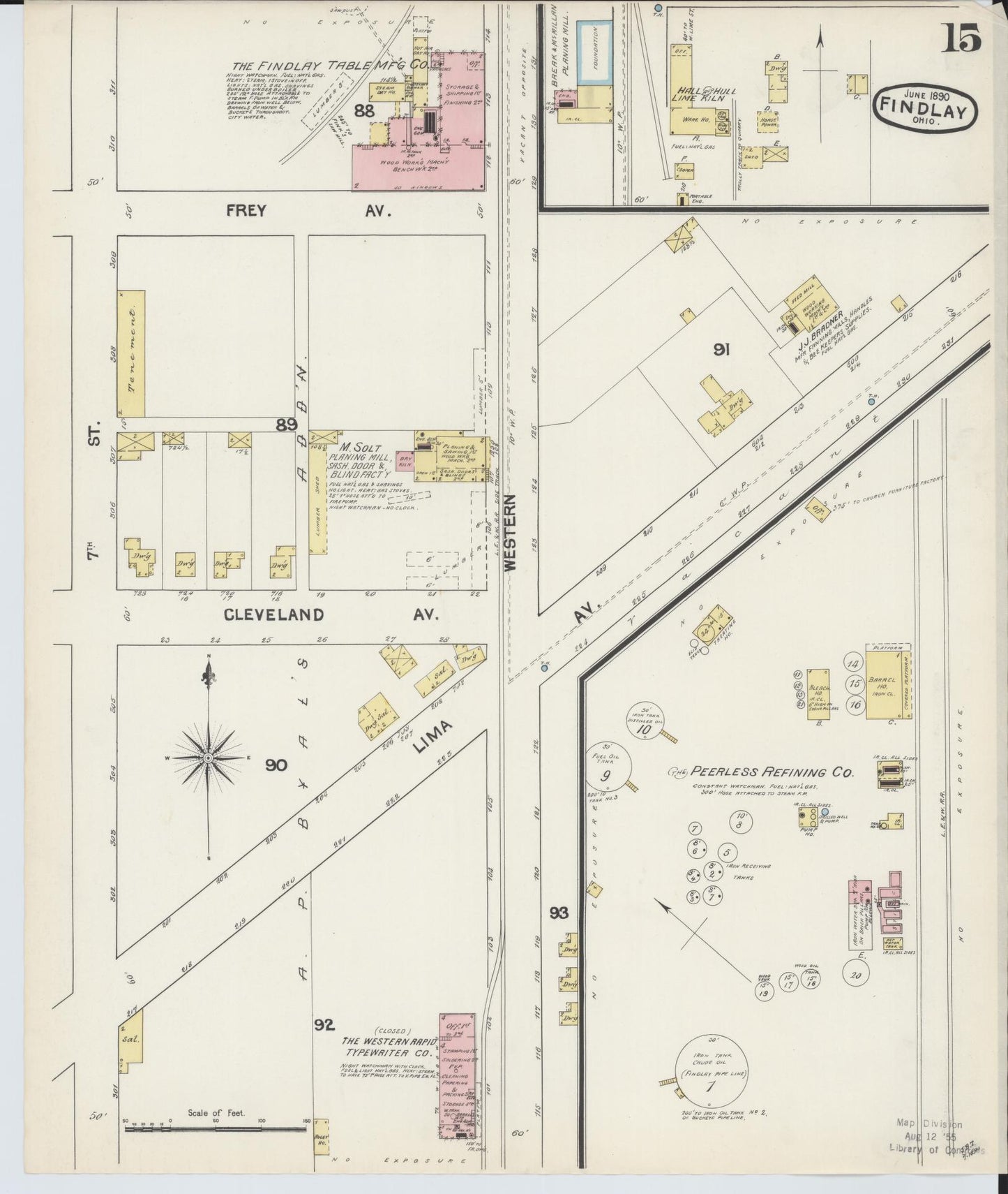 Sanborn Fire Insurance Map from Findlay, Hancock County, Ohio (1890), Sheet #0015 - Historic Sanborn Fire Insurance Map Print, vintage old map wall art, antique decor, genealogy gift, Ohio Ohio map