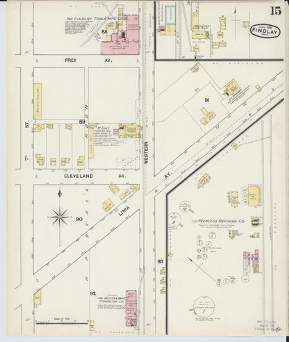 Sanborn Fire Insurance Map from Findlay, Hancock County, Ohio (1890), Sheet #0015 - Historic Sanborn Fire Insurance Map Print, vintage old map wall art, antique decor, genealogy gift, Ohio Ohio map