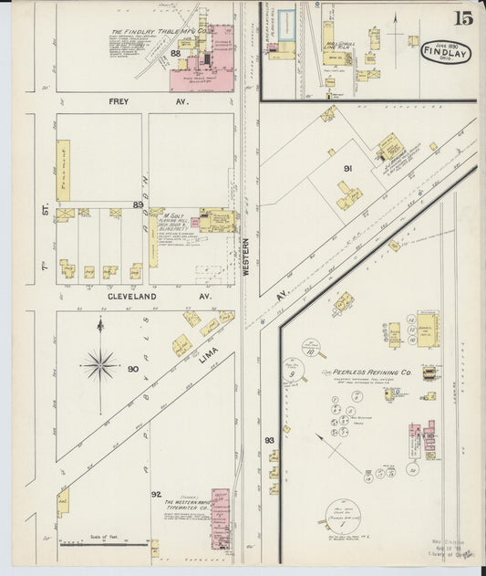 Sanborn Fire Insurance Map from Findlay, Hancock County, Ohio (1890), Sheet #0015 - Historic Sanborn Fire Insurance Map Print, vintage old map wall art, antique decor, genealogy gift, Ohio Ohio map