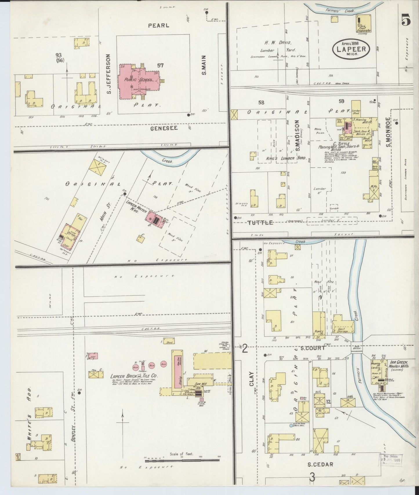 Sanborn Fire Insurance Map from Lapeer, Lapeer County, Michigan (1898), Sheet #0005 - Complete Map Set gallery image, historic Sanborn map, vintage wall art, Michigan Michigan