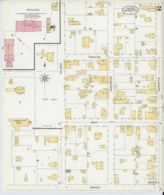 Sanborn Fire Insurance Map from Lafayette, Lafayette Parish, Louisiana (1903), Sheet #0002 - Historic Sanborn Fire Insurance Map Print, vintage old map wall art, antique decor, genealogy gift, Louisiana Louisiana map