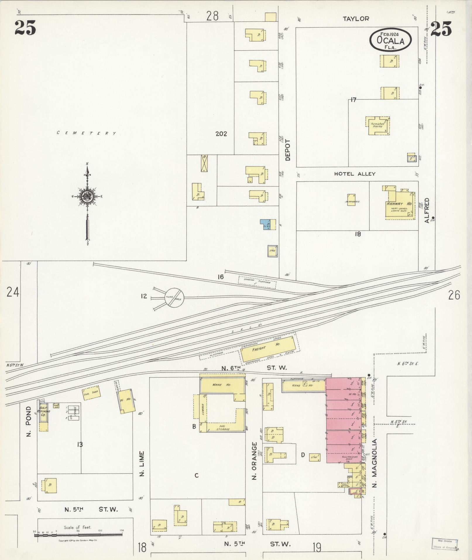 Sanborn Fire Insurance Map from Ocala, Marion County, Florida (1924), Sheet #0025 - Historic Sanborn Fire Insurance Map Print, vintage old map wall art, antique decor, genealogy gift, Florida Florida map