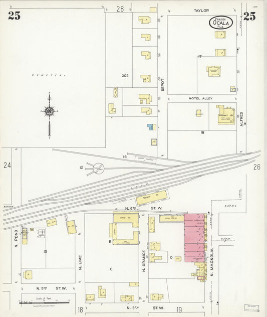 Sanborn Fire Insurance Map from Ocala, Marion County, Florida (1924), Sheet #0025 - Historic Sanborn Fire Insurance Map Print, vintage old map wall art, antique decor, genealogy gift, Florida Florida map