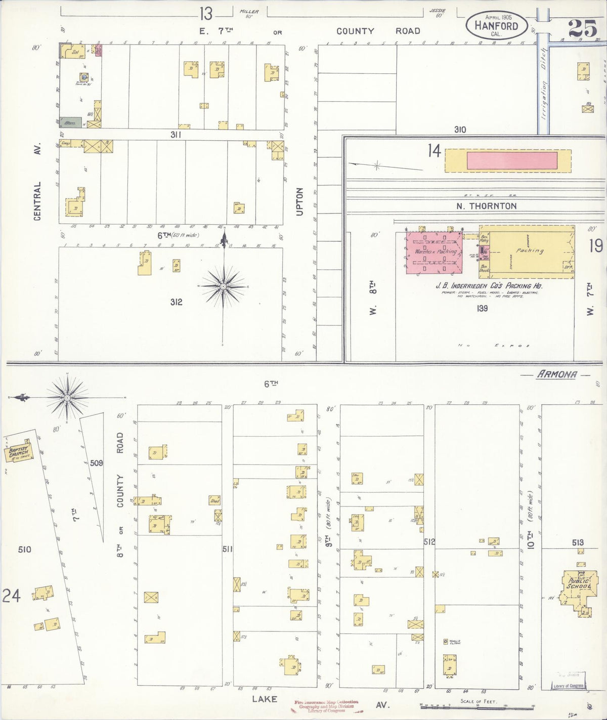 Sanborn Fire Insurance Map from Hanford, Kings County, California (1905), Sheet #0025 - Complete Map Set gallery image, historic Sanborn map, vintage wall art, California California