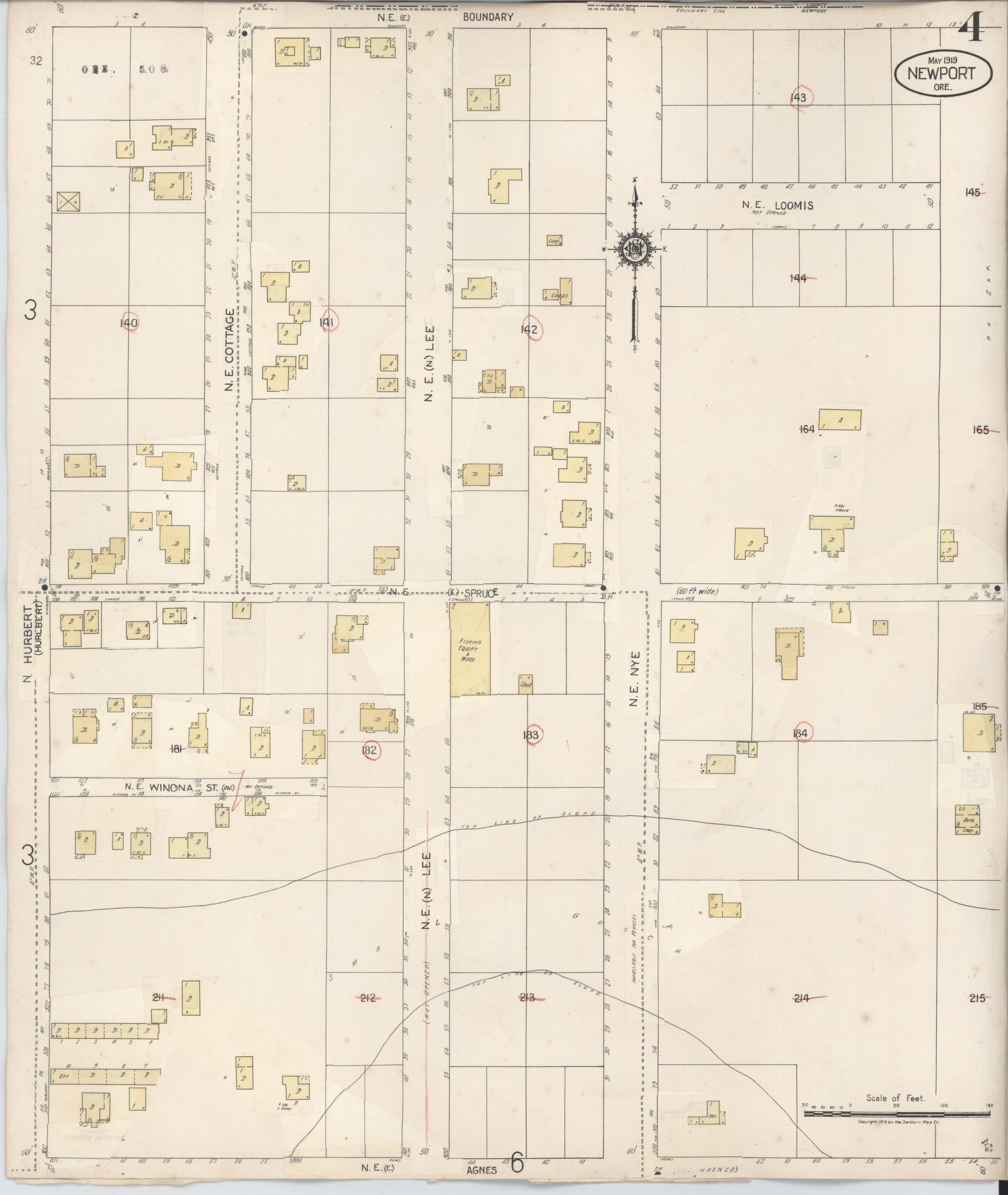 Sanborn Fire Insurance Map from Newport, Lincoln County, Oregon (1940), Sheet #0004 - Complete Map Set gallery image, historic Sanborn map, vintage wall art, Oregon Oregon
