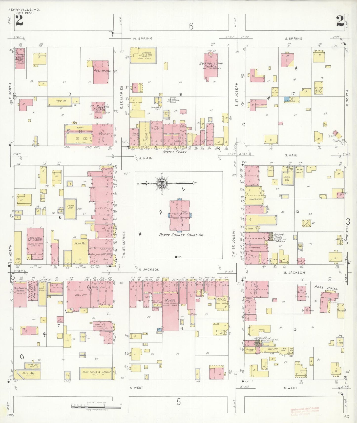 Sanborn Fire Insurance Map from Perryville, Perry County, Missouri (1938), Sheet #0002 - Historic Sanborn Fire Insurance Map Print, vintage old map wall art, antique decor, genealogy gift, Missouri Missouri map