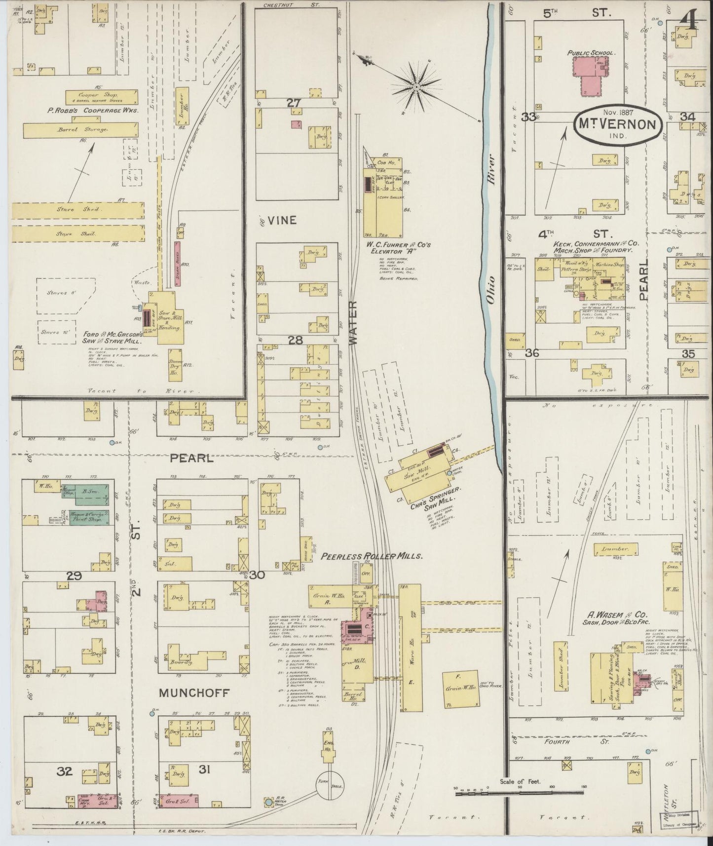 Sanborn Fire Insurance Map from Mount Vernon, Posey County, Indiana (1887), Sheet #0004 - Complete Map Set gallery image, historic Sanborn map, vintage wall art, Indiana Indiana