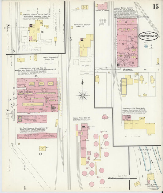 Sanborn Fire Insurance Map from Crawfordsville, Montgomery County, Indiana (1907), Sheet #0015 - Historic Sanborn Fire Insurance Map Print, vintage old map wall art, antique decor, genealogy gift, Indiana Indiana map