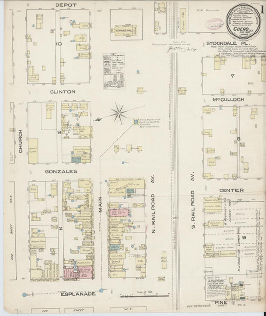 Sanborn Fire Insurance Map from Cuero, De Witt County, Texas (1885), Sheet #0001 - Historic Sanborn Fire Insurance Map Print, vintage old map wall art, antique decor, genealogy gift, Texas Texas map