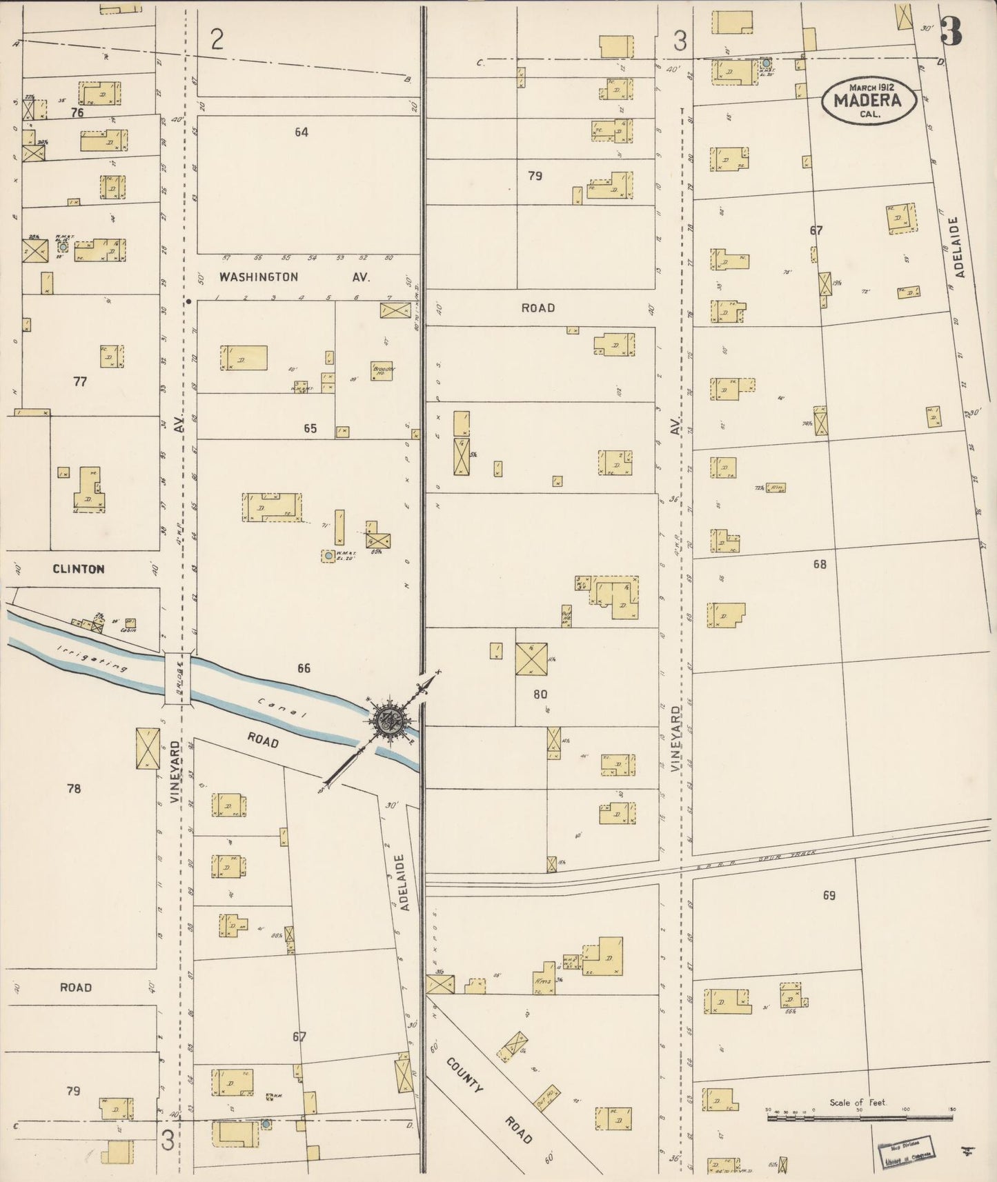 Sanborn Fire Insurance Map from Madera, Madera County, California (1912), Sheet #0003 - Complete Map Set gallery image, historic Sanborn map, vintage wall art, California California